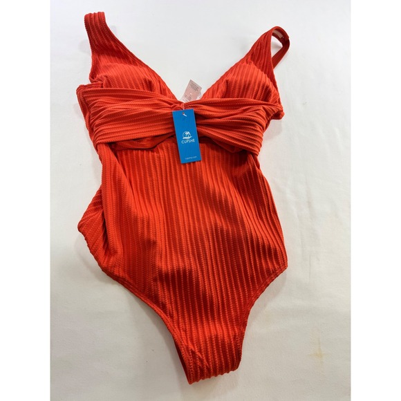 Cupshe Other - Cupshe Womens‎ Orange Ribbed Twist Front One Piece Swimsuit Size L CAA12E3L027KK